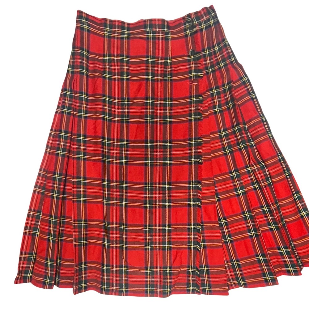 Vintage 80s Bonda Virgin Wool Royal Stewart Tartan Kilt Skirt Women's 16